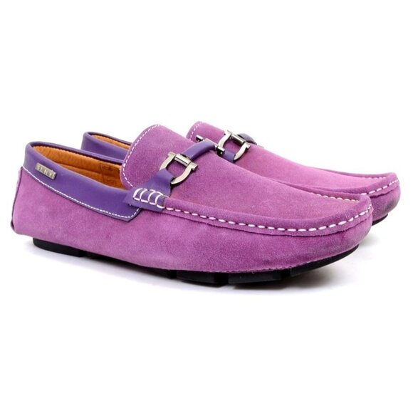SLNY Purple Leather Silver Horsebit Slip On Driving Loafers Shoes Men\'s Size 9 main image 5